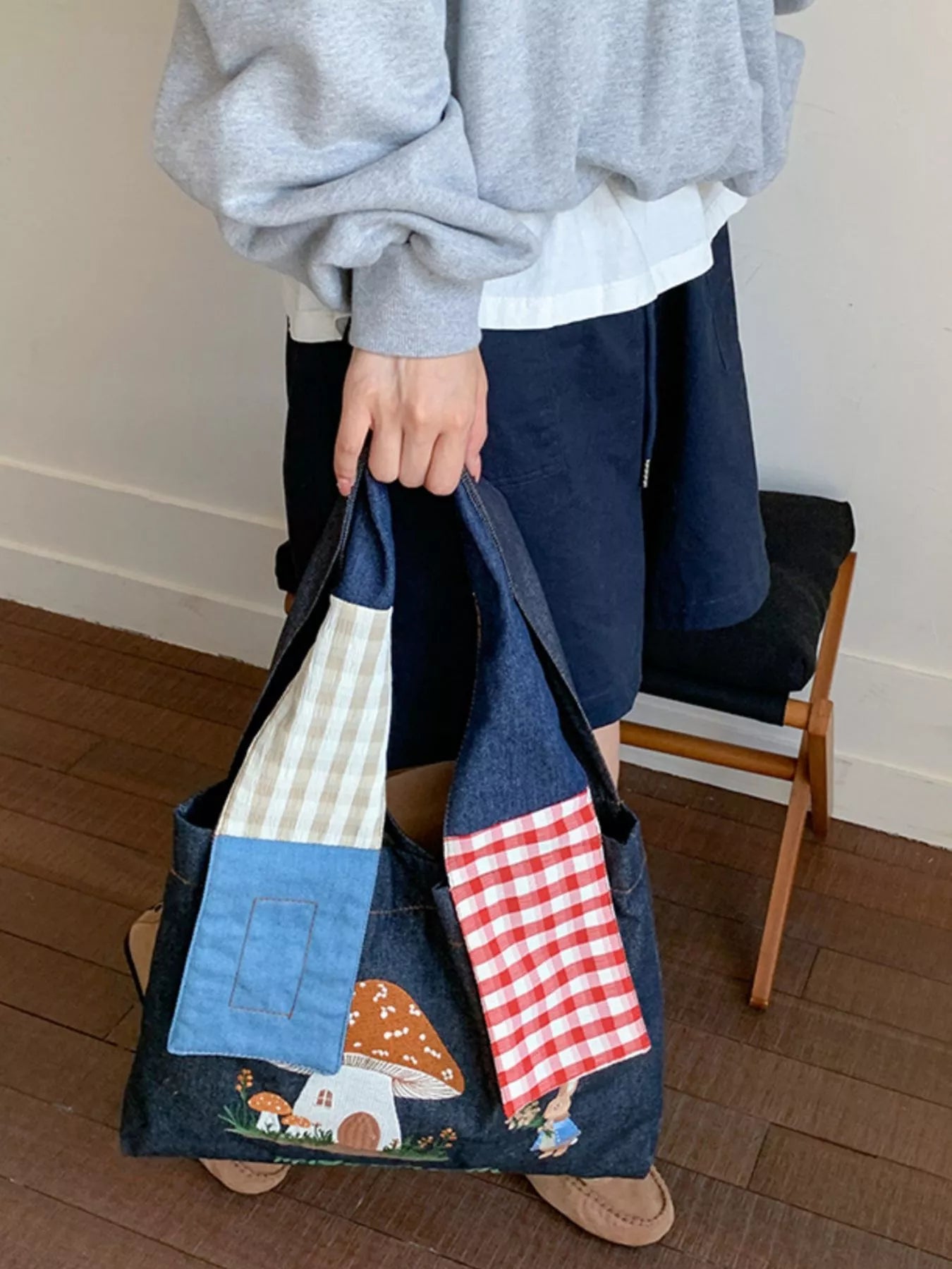 Mushroom Corduroy Tote Bag