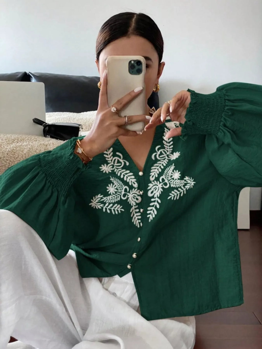 Embroidered Long Sleeve Blouse