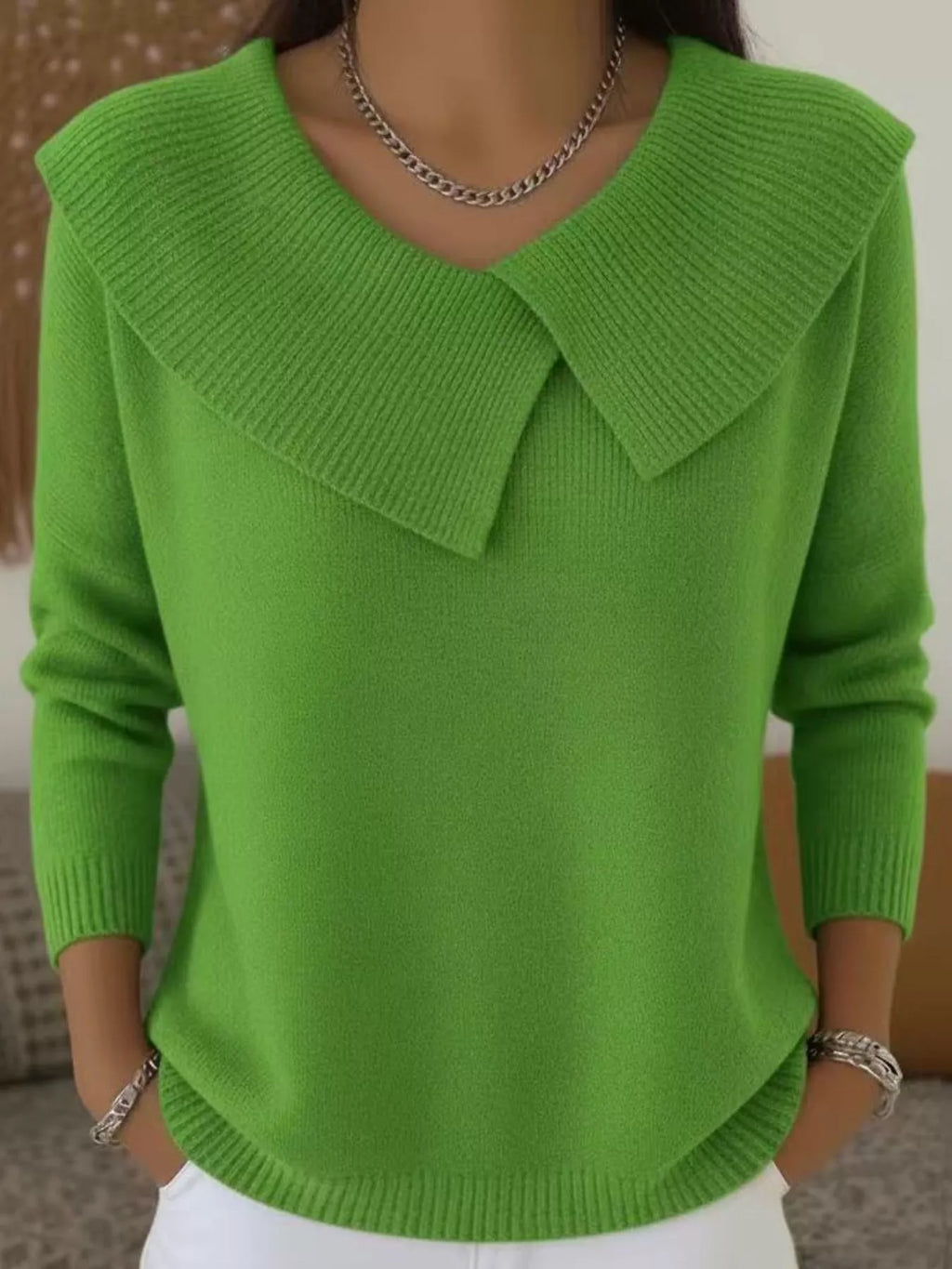 Full Size Solid Color Ribbed Hem Sweater Plus Size