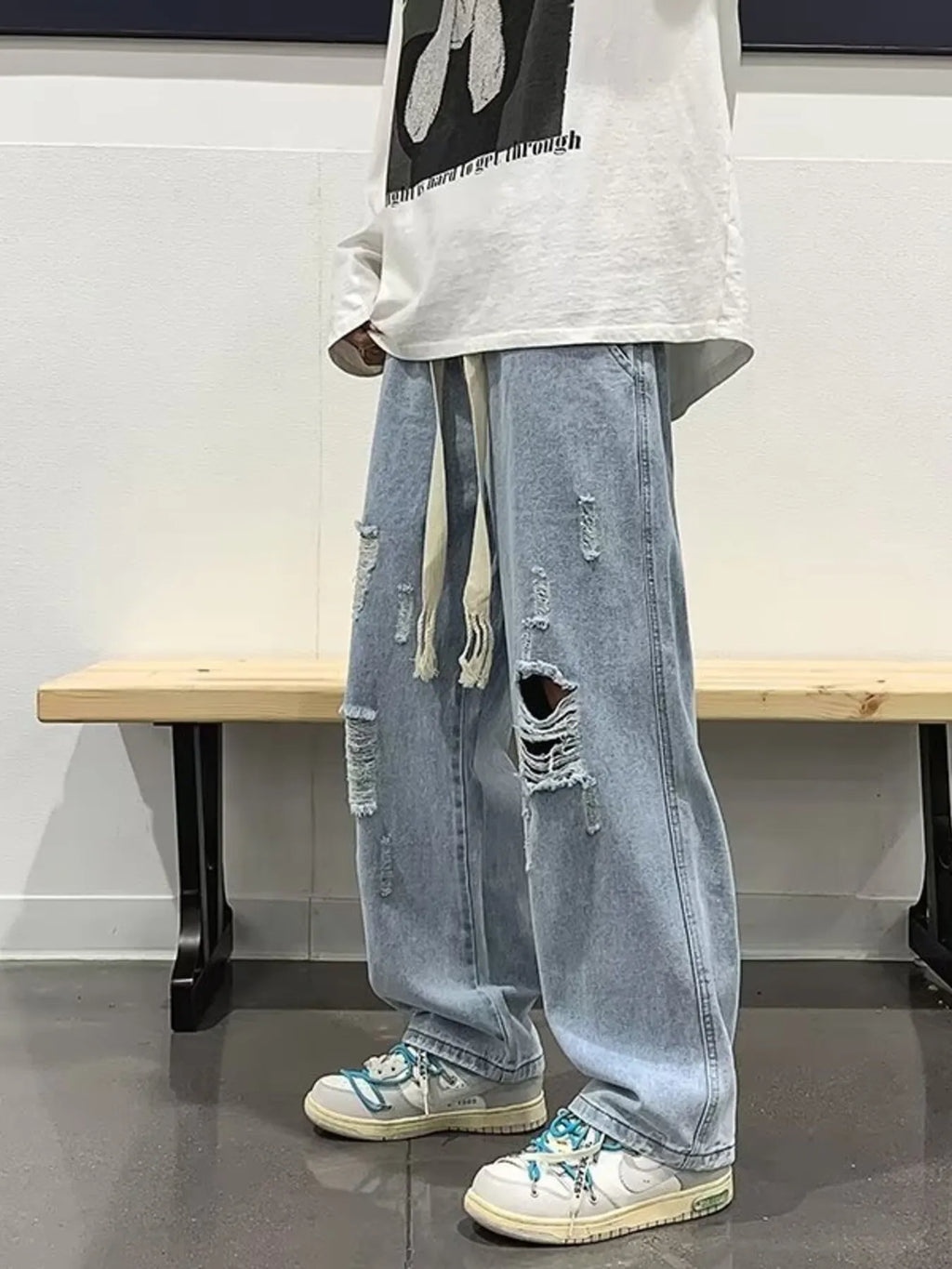 Men's Full Size Distressed Wide Leg Jeans Plus Size