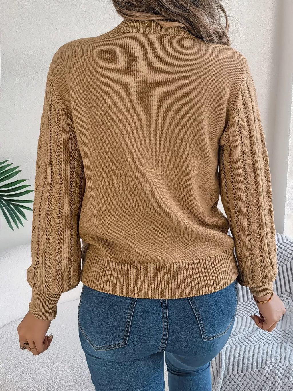 Cable-Knit Round Neck Sweater
