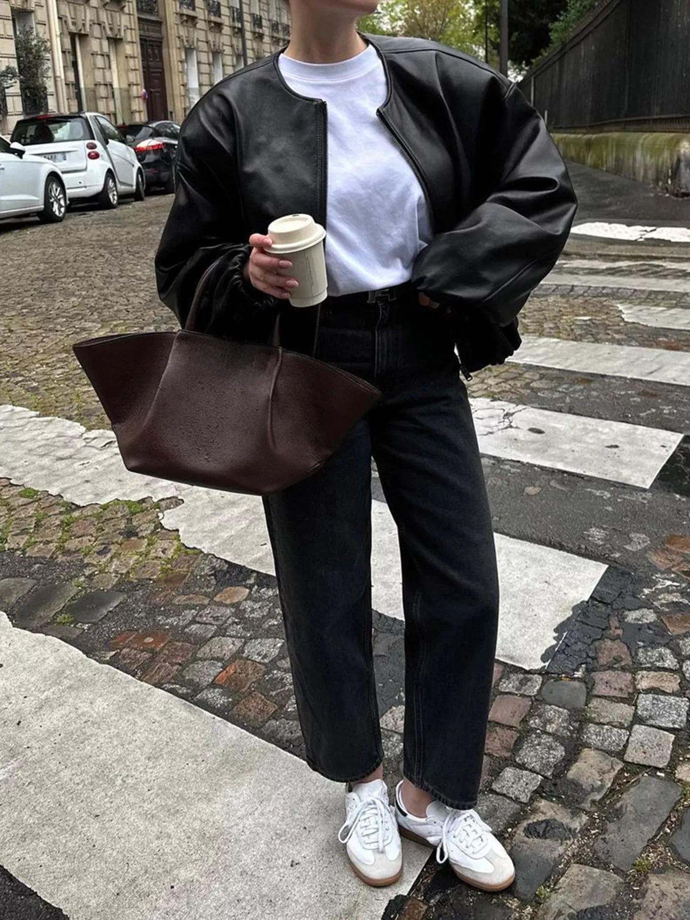 Zip Up Leather Bomber Jacket