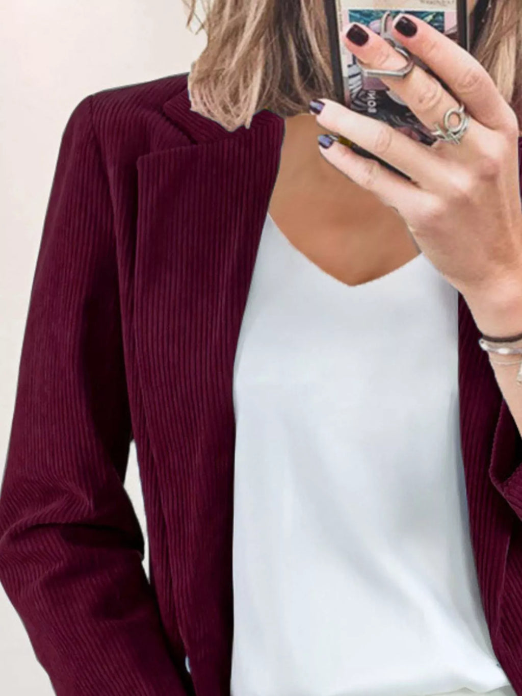 Corduroy Lapel Collar Casual Blazer