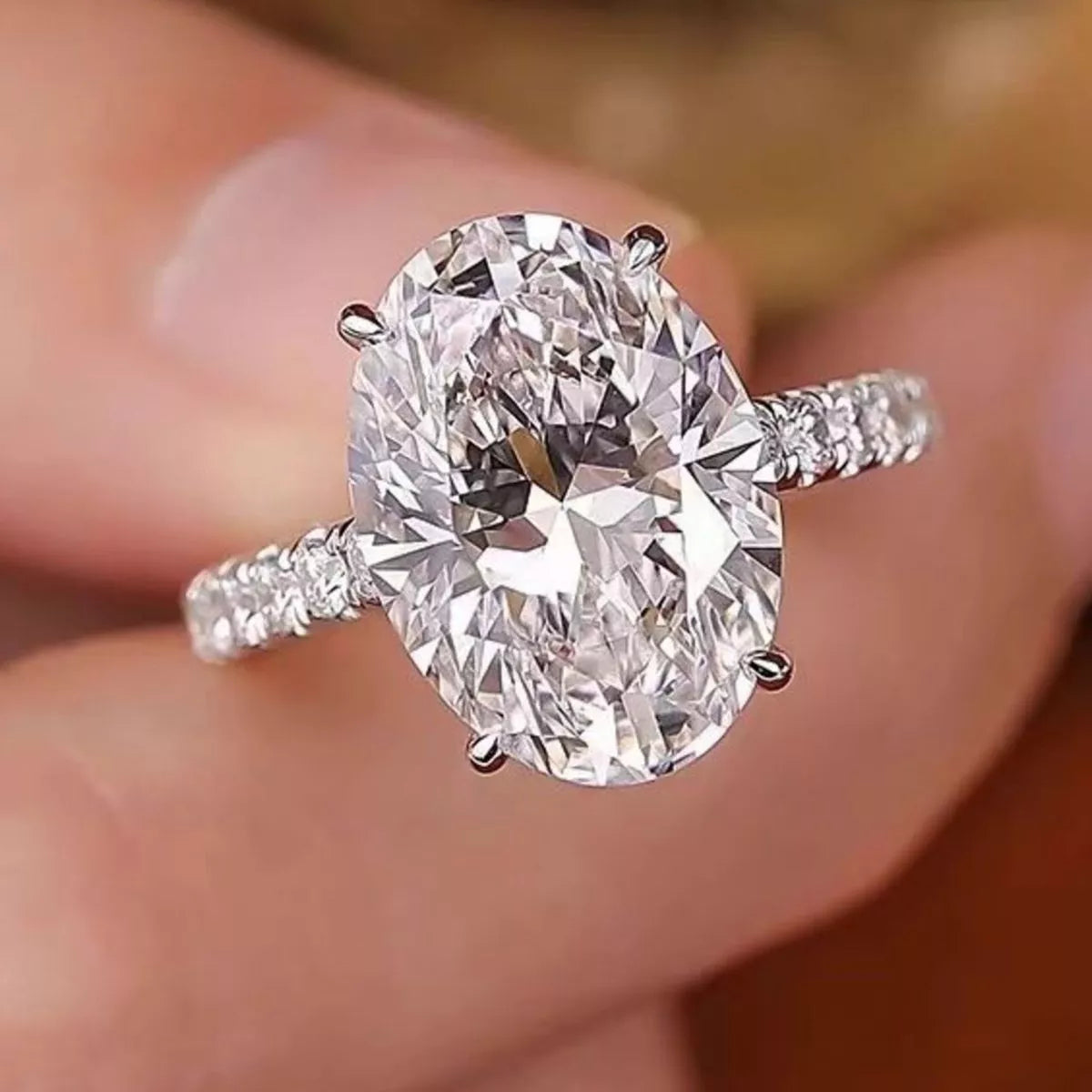 3 Carat 925 Sterling Silver Moissanite Oval Ring