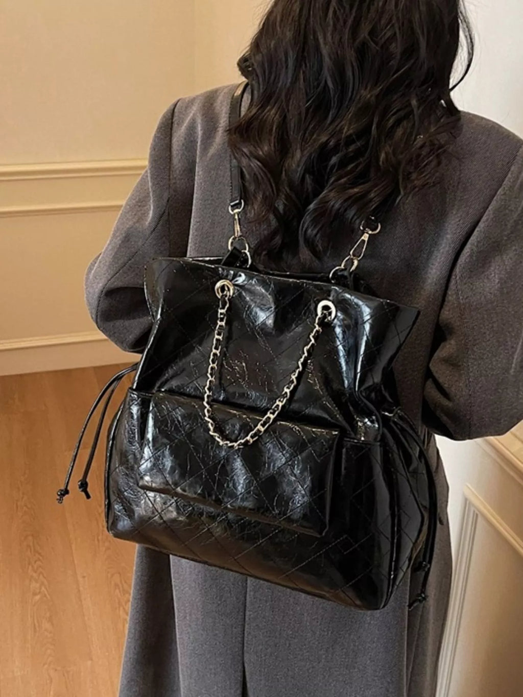 Quilted Chain Decor Backpack Bag
