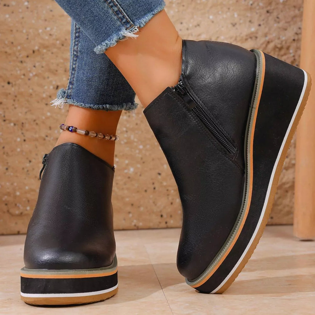 Round Toe Wedge Ankle Boots