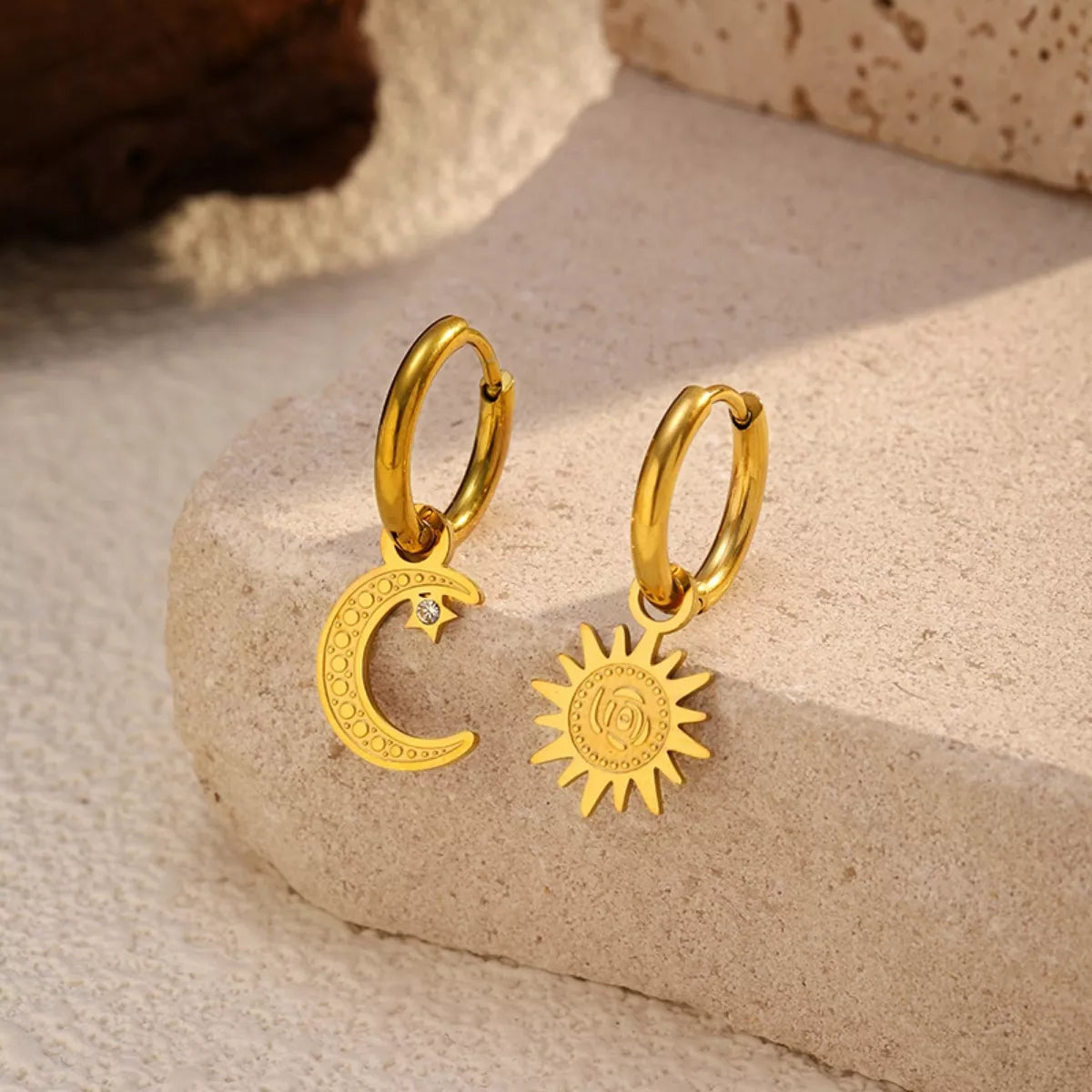 Sun and Moon Dangle Hoop Earrings