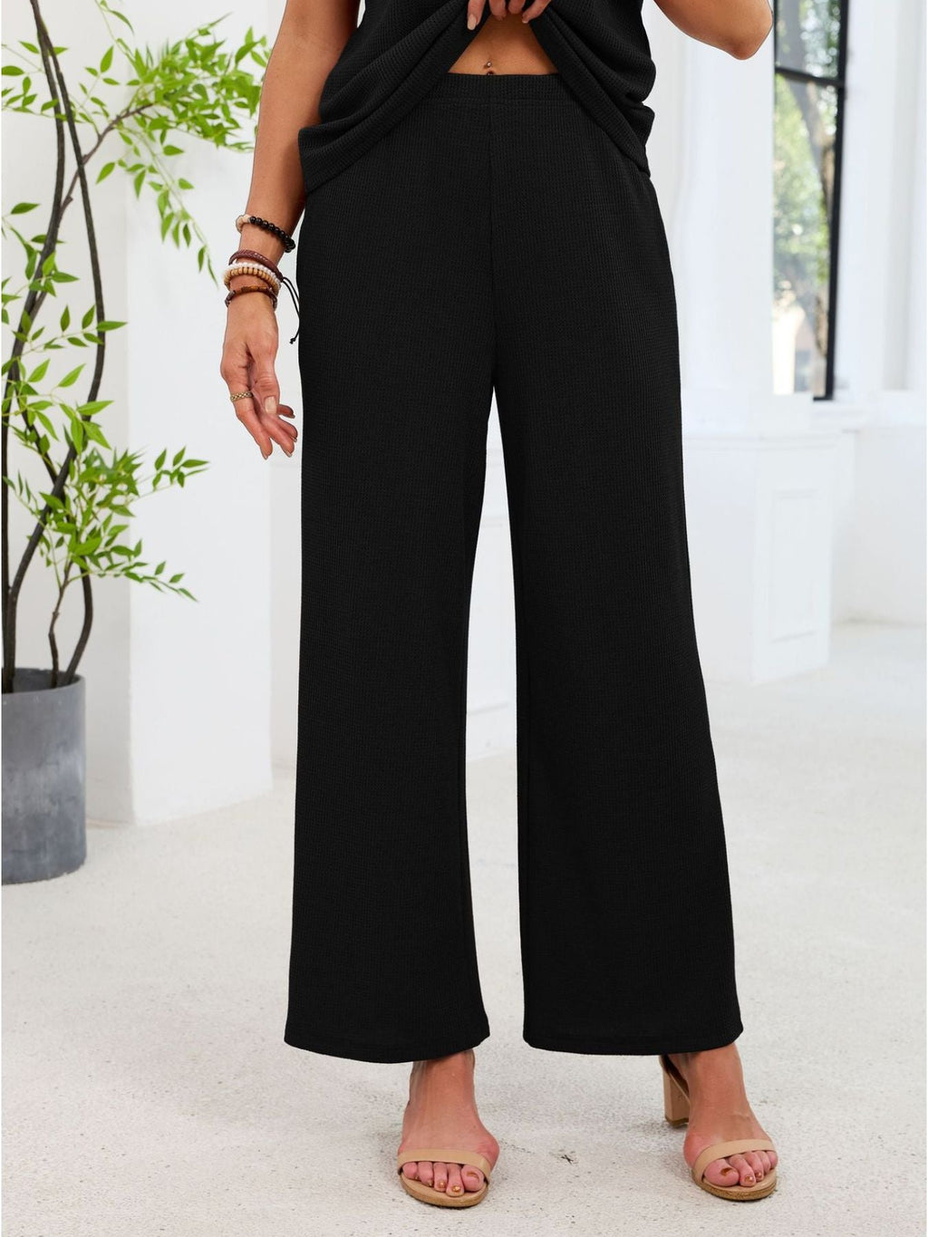 Lace Detail Short Sleeve Top and Pants Set