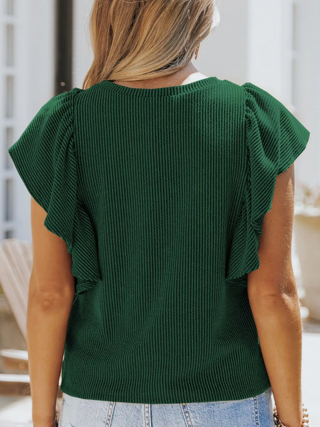 Full Size Ruffled Sleeve Ribbed Knit T-Shirt Plus Size
