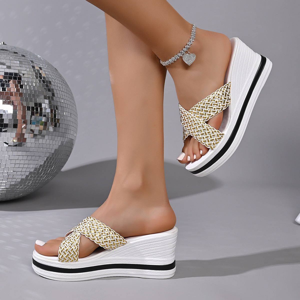 Woven Strap Wedge Sandals