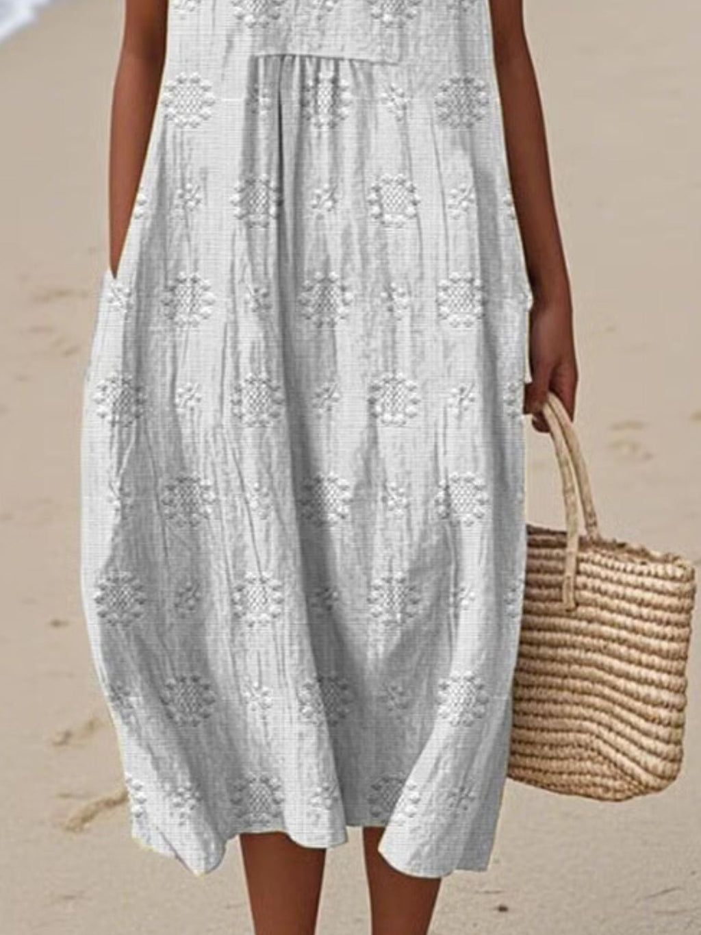 Full Size Round Neck Sleeveless Casual Midi Dress Plus Size