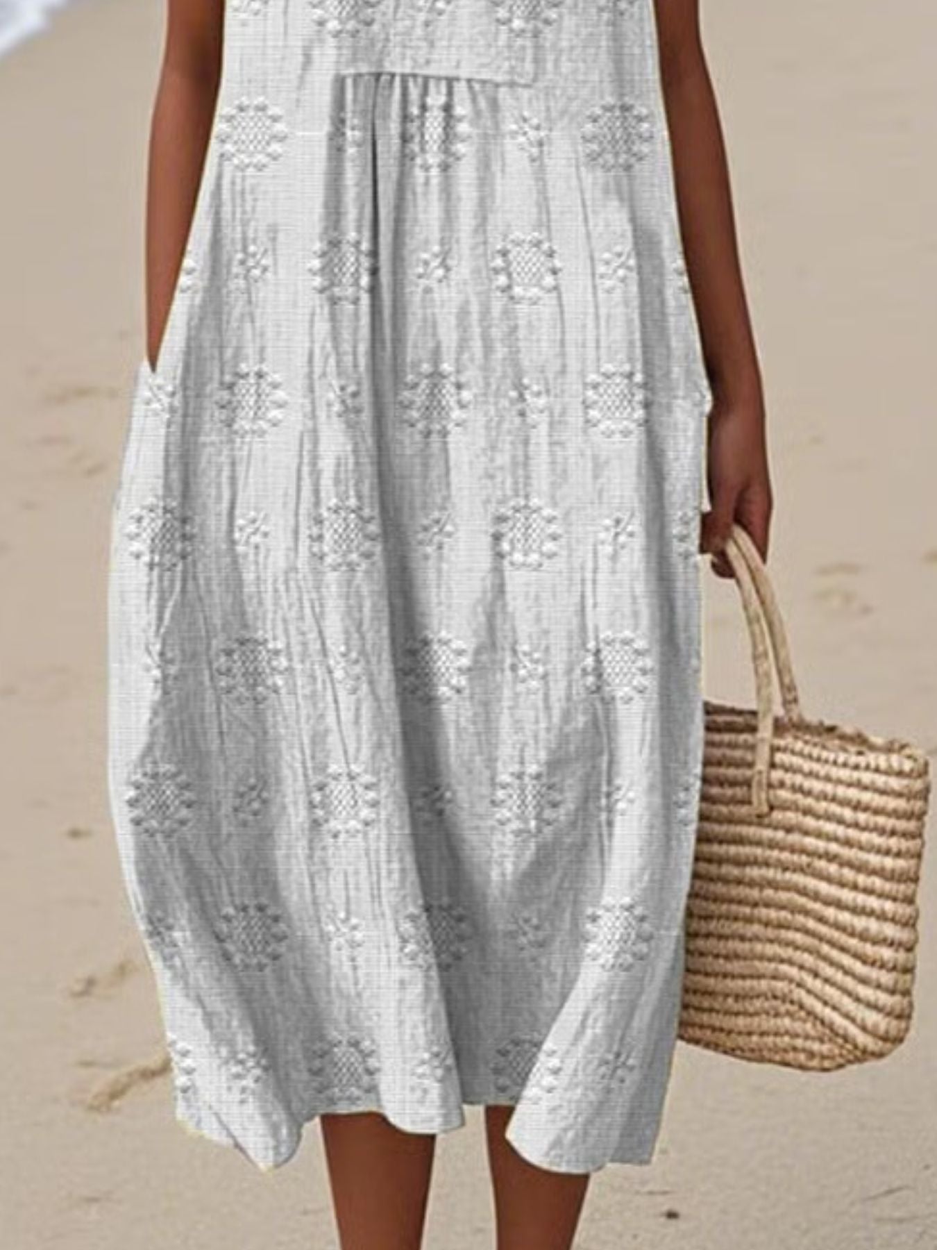Full Size Round Neck Sleeveless Casual Midi Dress Plus Size