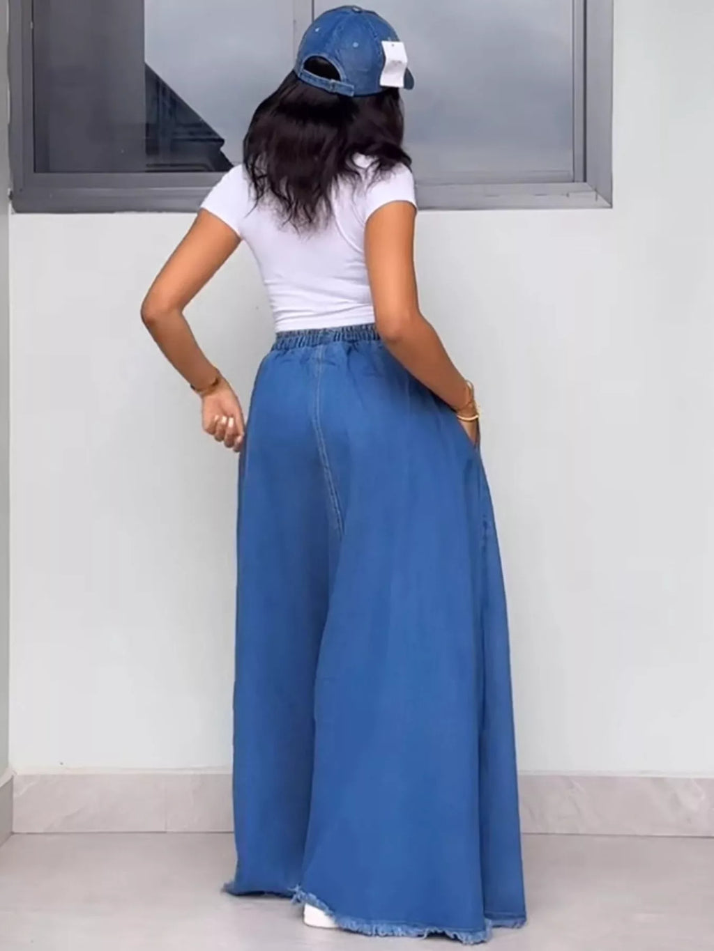 Full Size Raw Hem Denim Maxi Skirt Plus Size