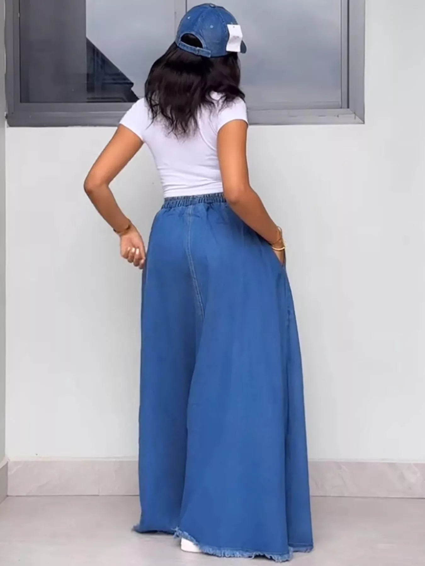 Full Size Raw Hem Denim Maxi Skirt Plus Size