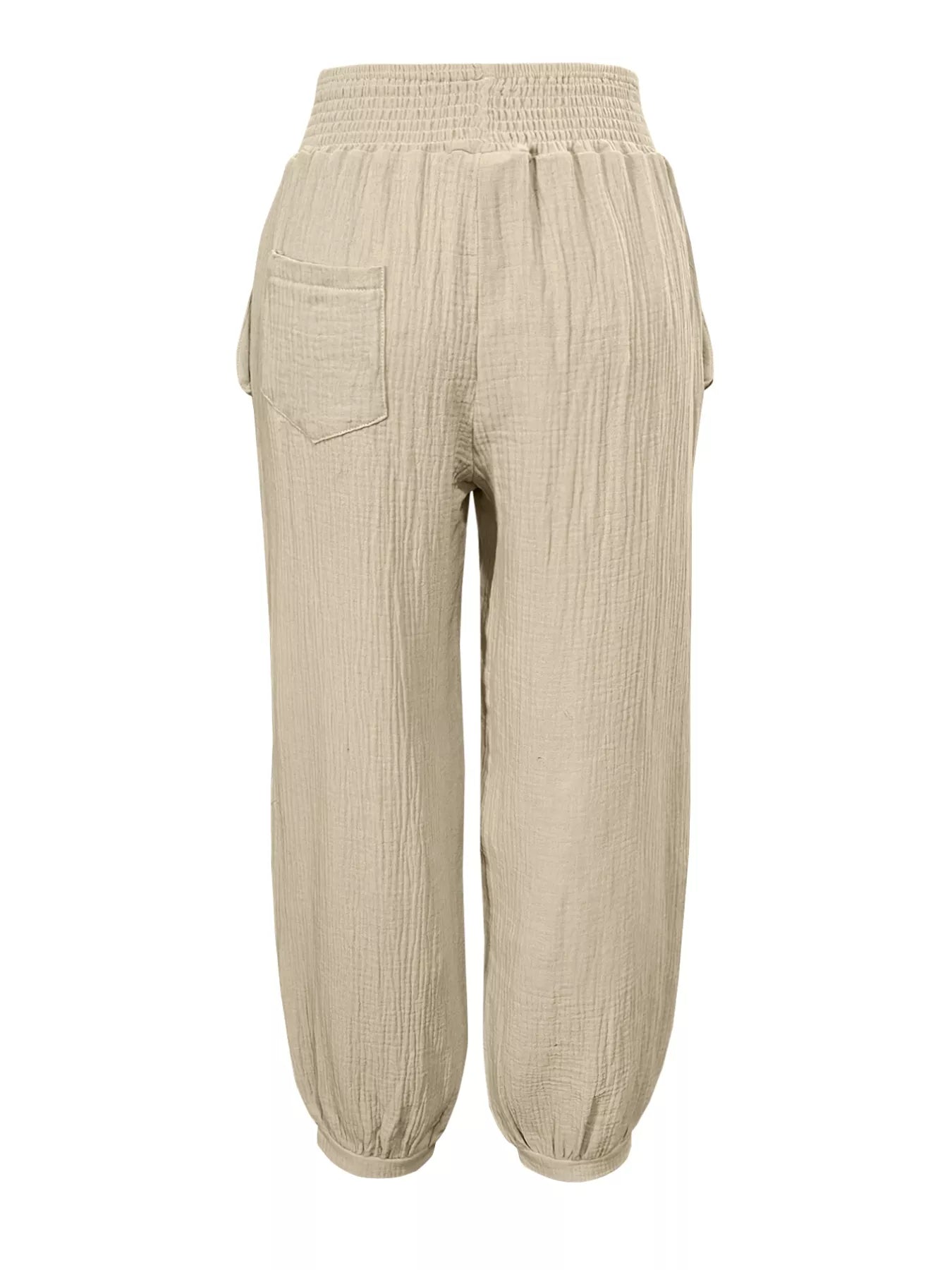 Smocked Textured Casual Pants