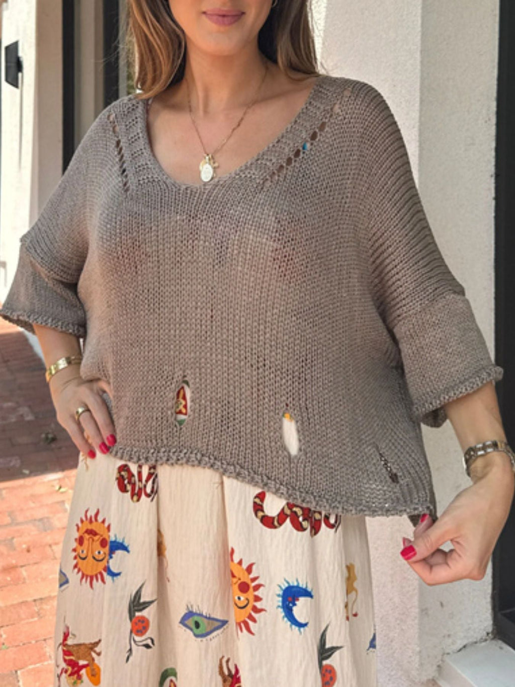 Cutout 3/4 Sleeve Sweater