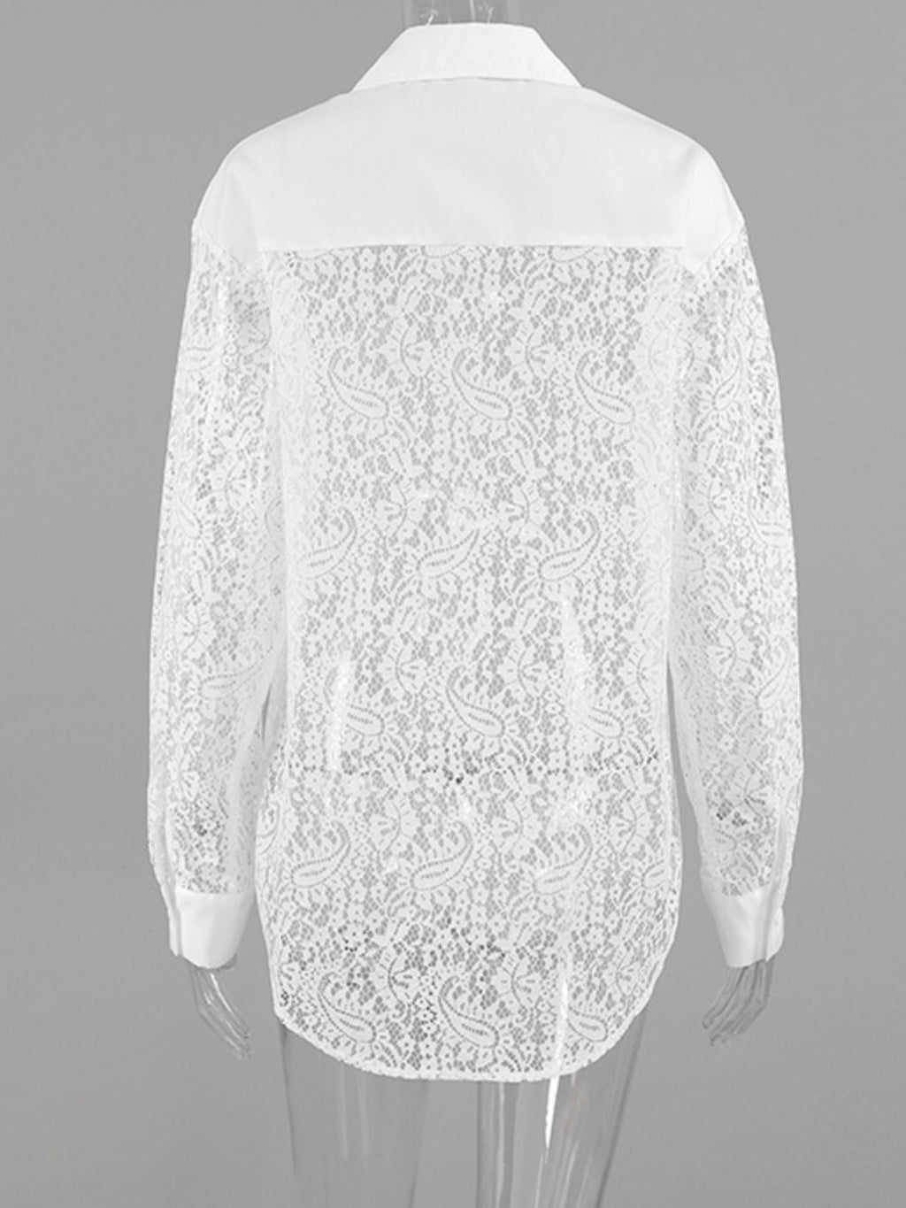 Lace Sleeve Button-Down Shirt