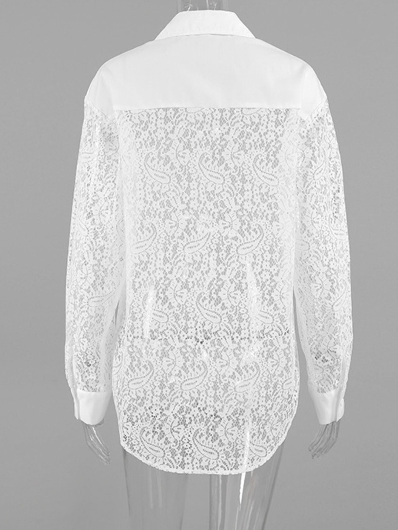 Lace Sleeve Button-Down Shirt