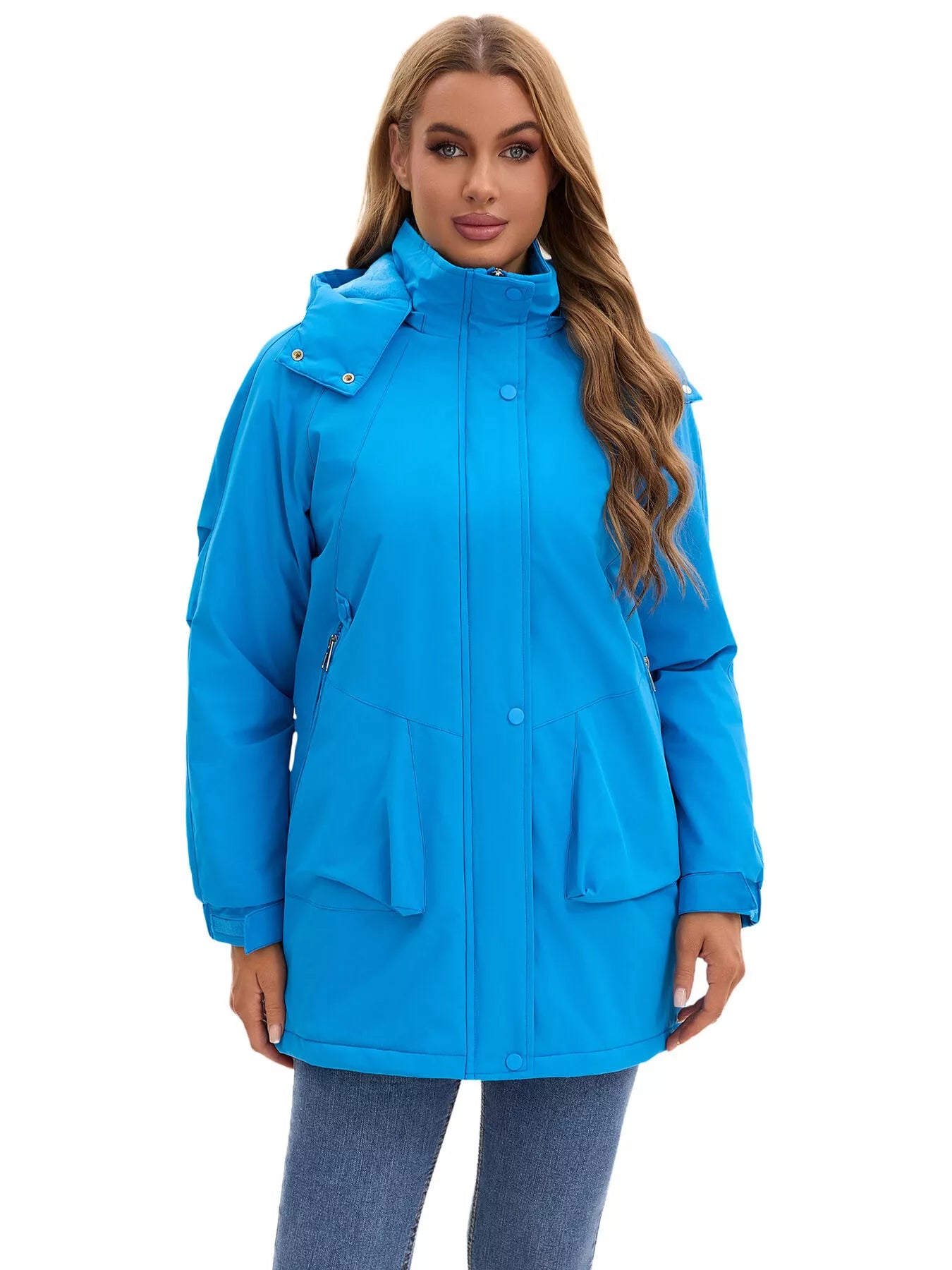 Full Size Hooded Mid-Length Windproof Outerwear Plus Size