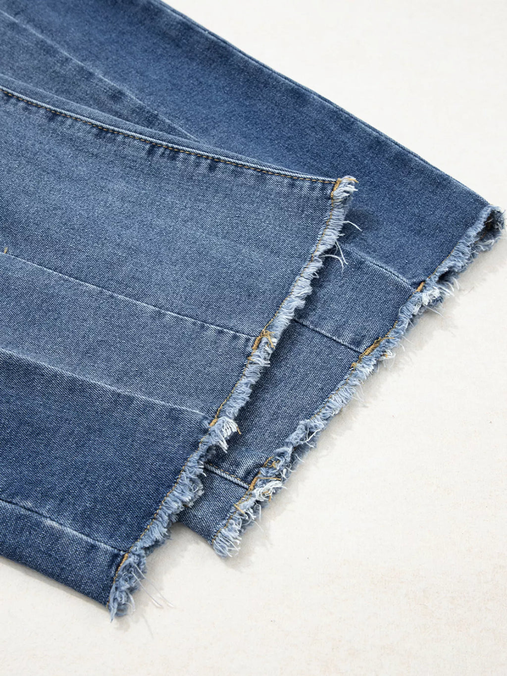 Stitched Raw Hem Wide Leg Loose Jeans