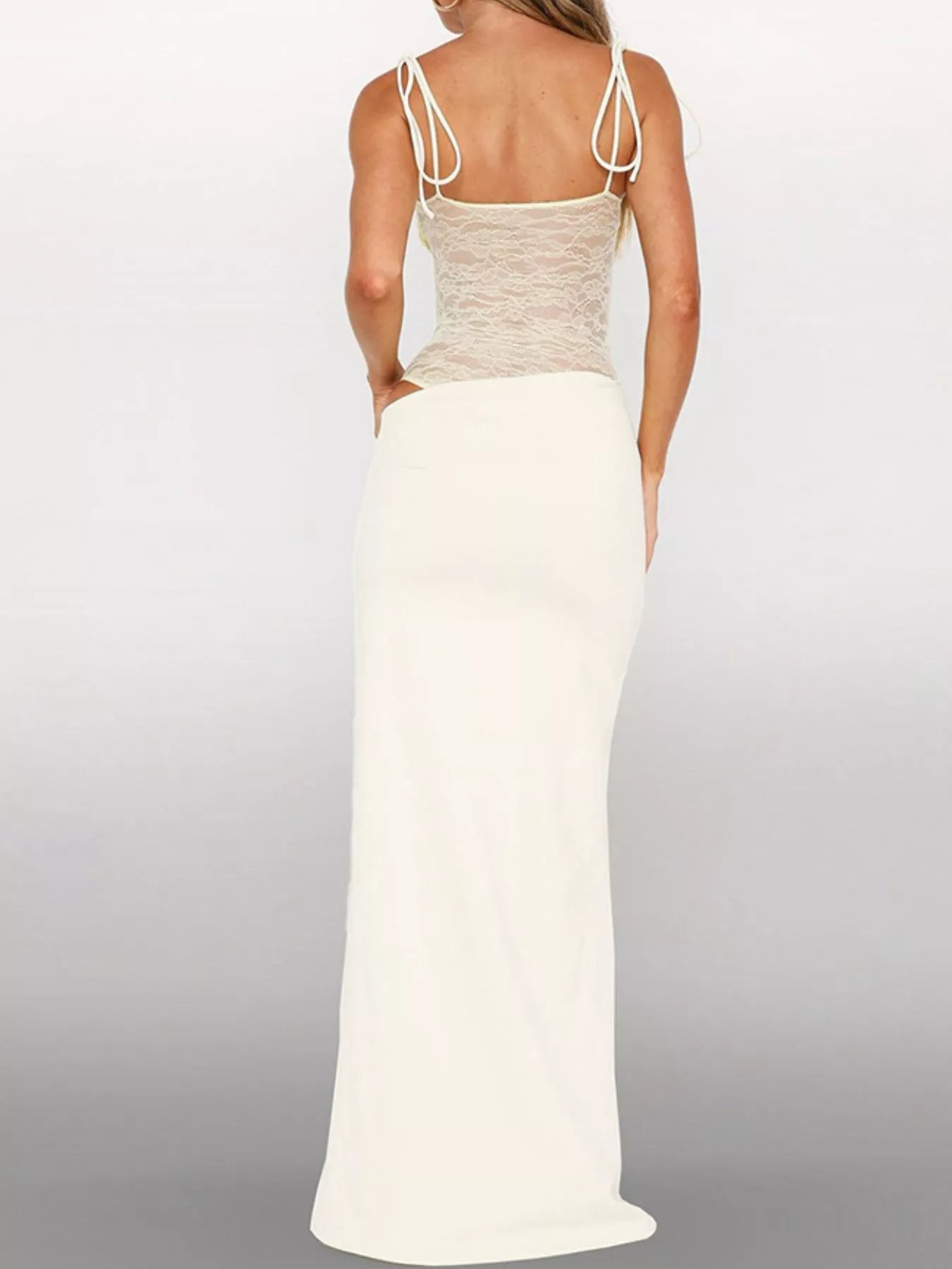 Lace Cutout Tie Shoulder Maxi Dress