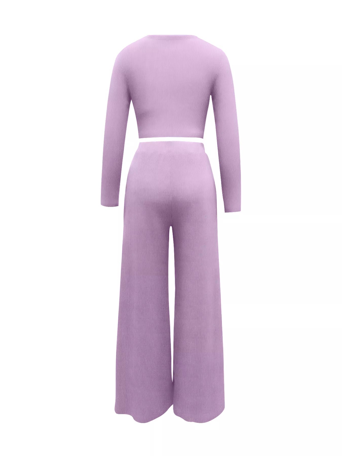 Casual Long Sleeve Crop Top and Wide Leg Pants Set