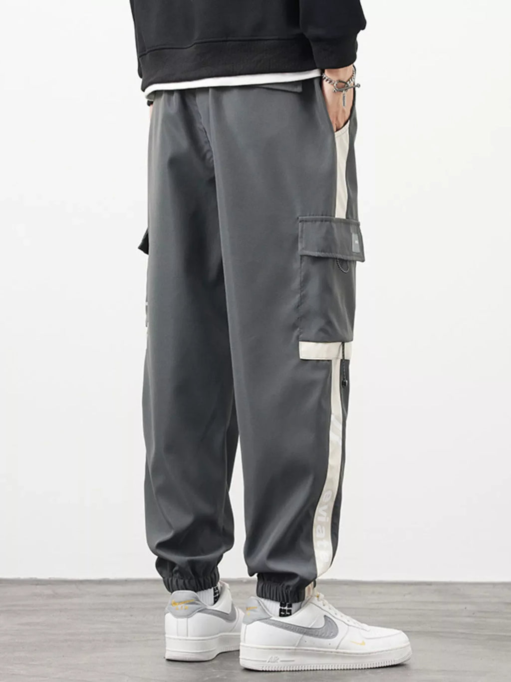Men's Plus Size Cargo Pants with Side Stripe