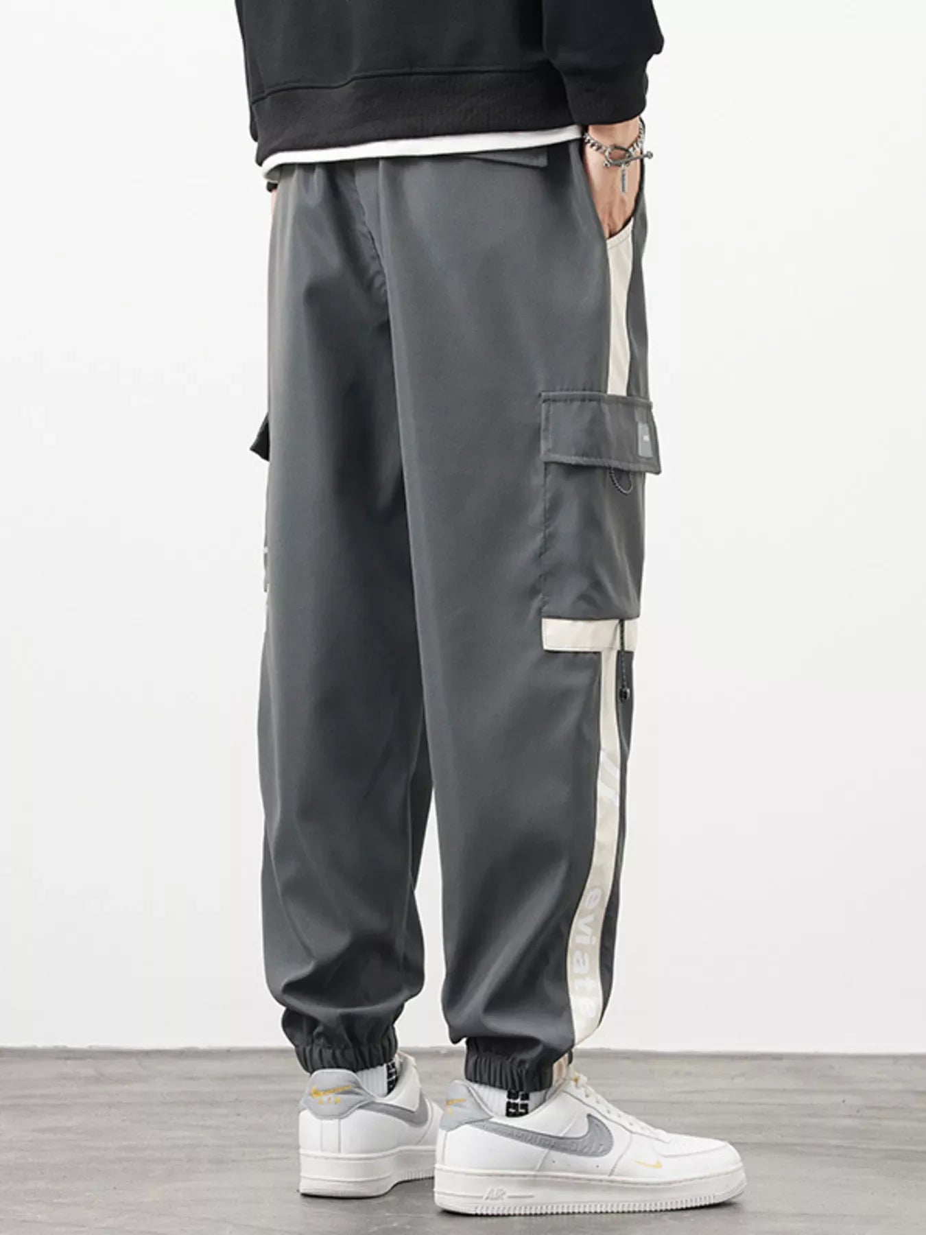 Men's Plus Size Cargo Pants with Side Stripe
