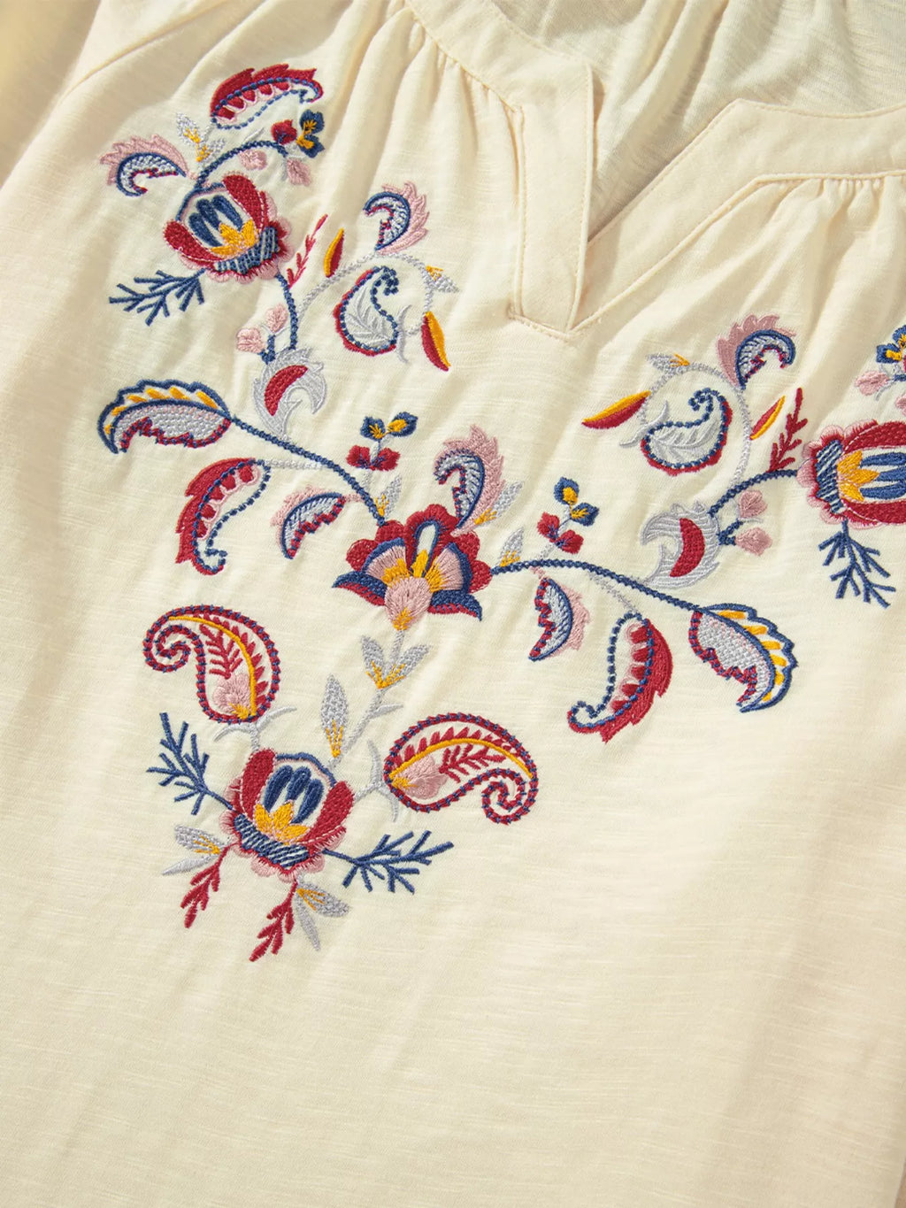 Embroidered Notched Balloon Sleeve Blouse