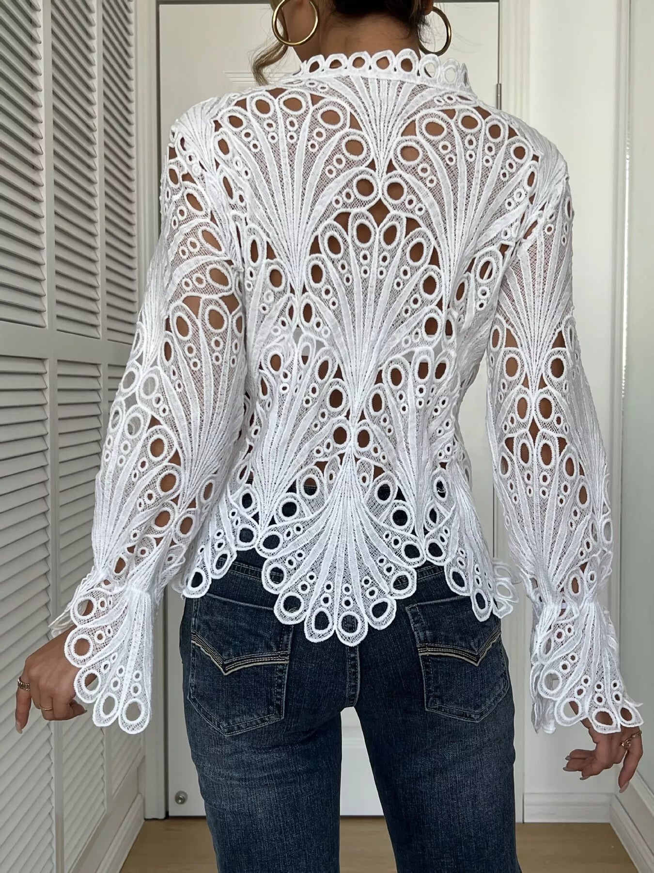 Lace Button Up Long Sleeve Shirt