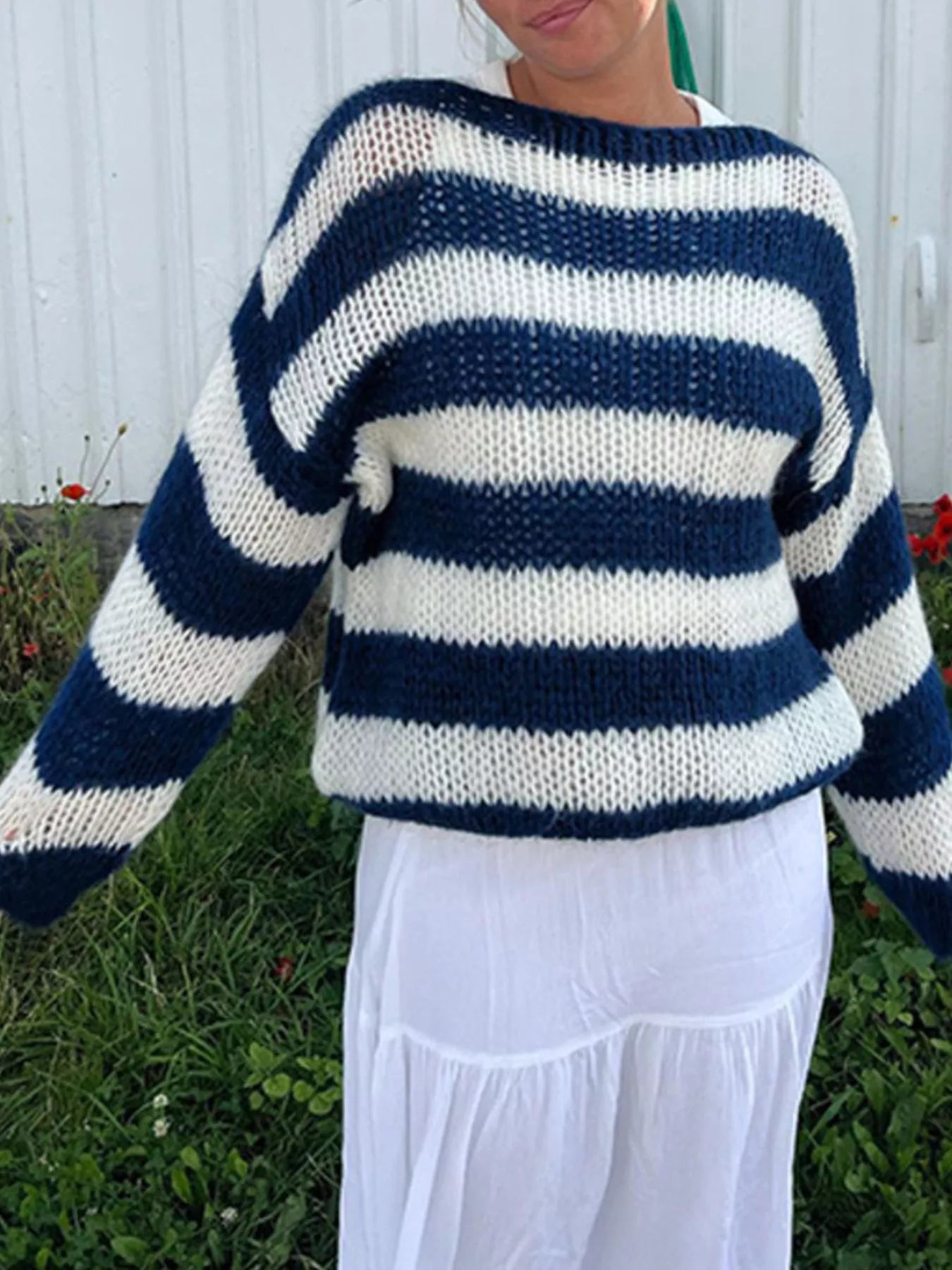 Striped Knit Long Sleeve Sweater