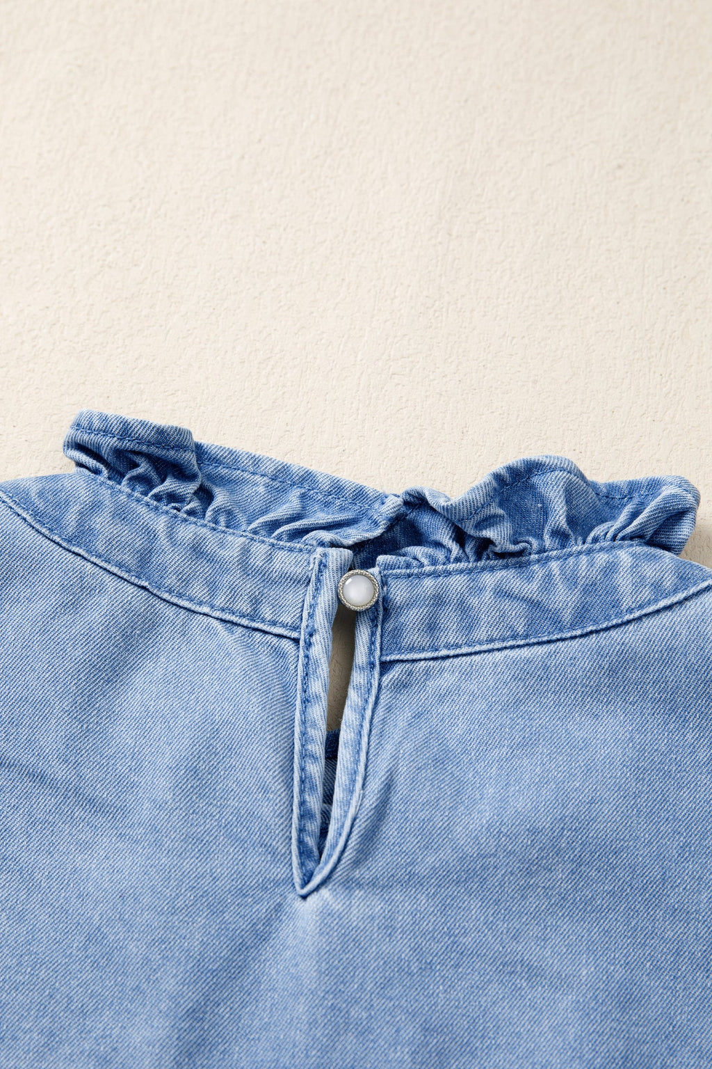 Frilled Collar Flutter Sleeve Denim Top