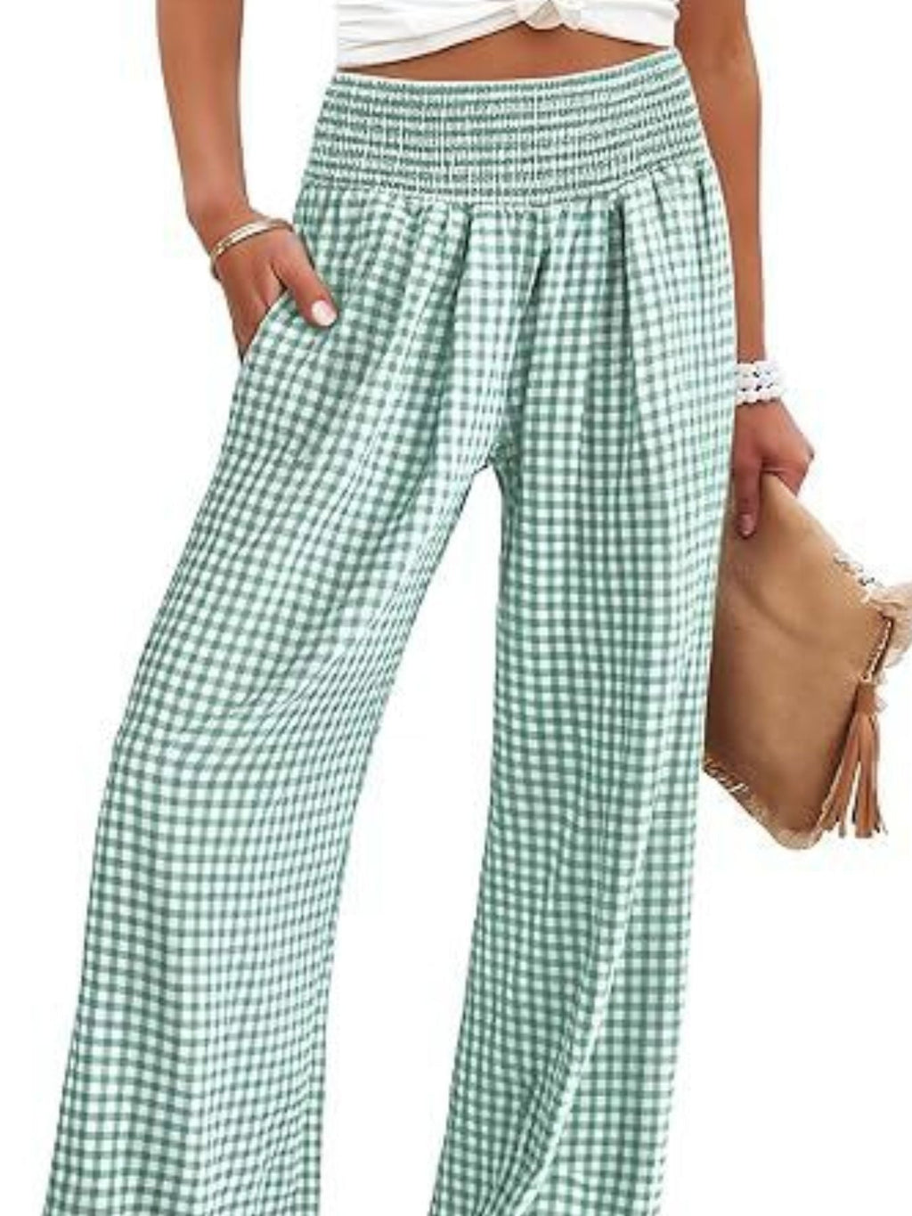 Gingham High Waist Wide Leg Pants