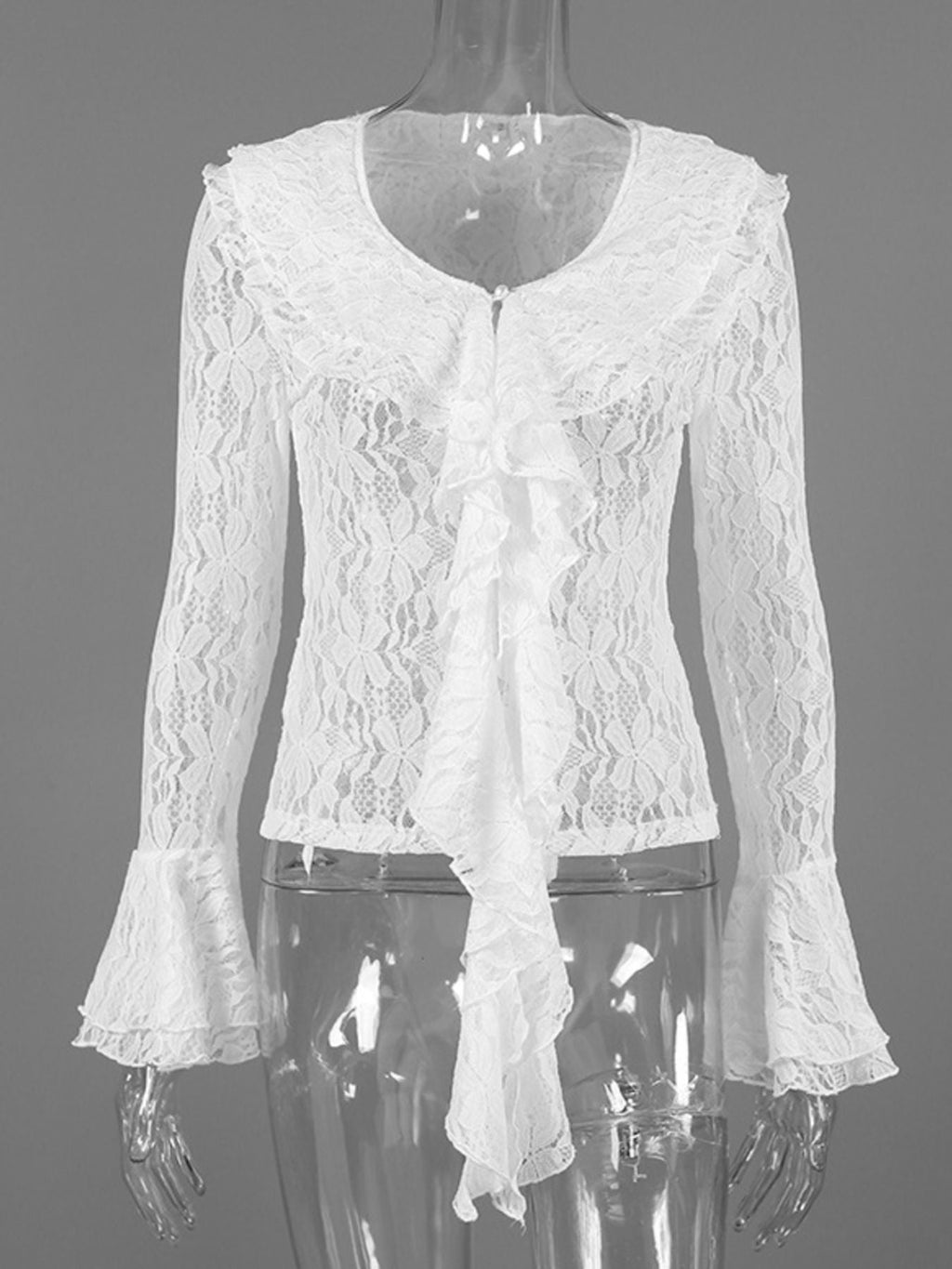 Ruffle Lace Flounce Sleeve Blouse