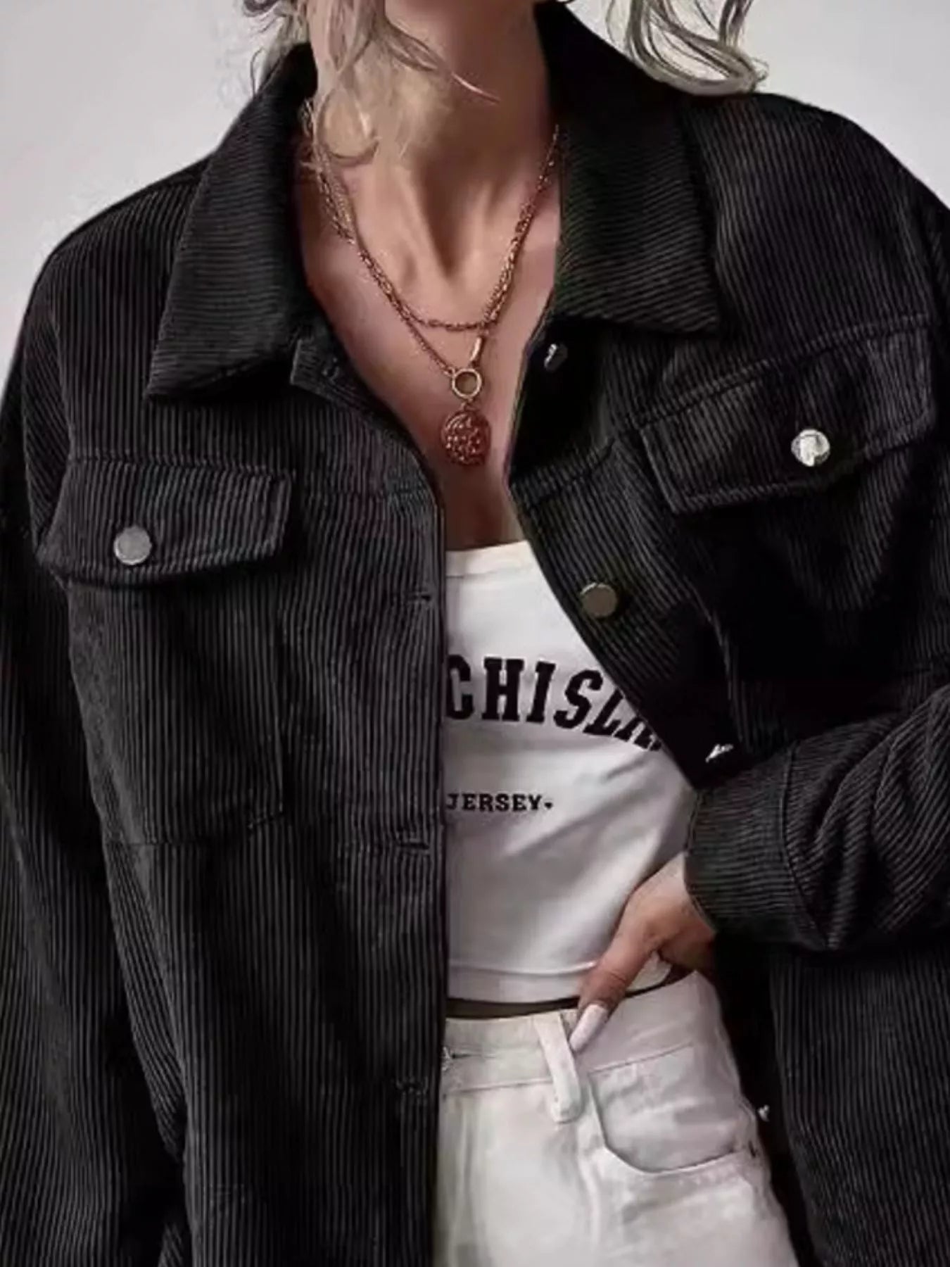Casual Corduroy Button-Up Shacket
