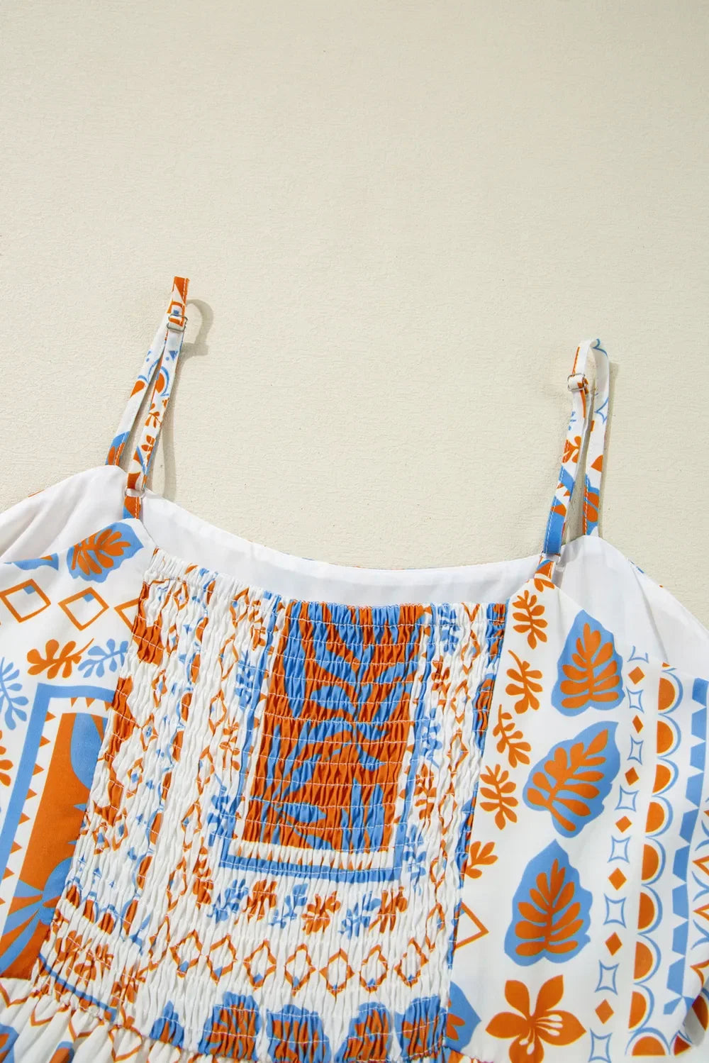 Printed Smocked Back Ricrac Trim Cami Dress