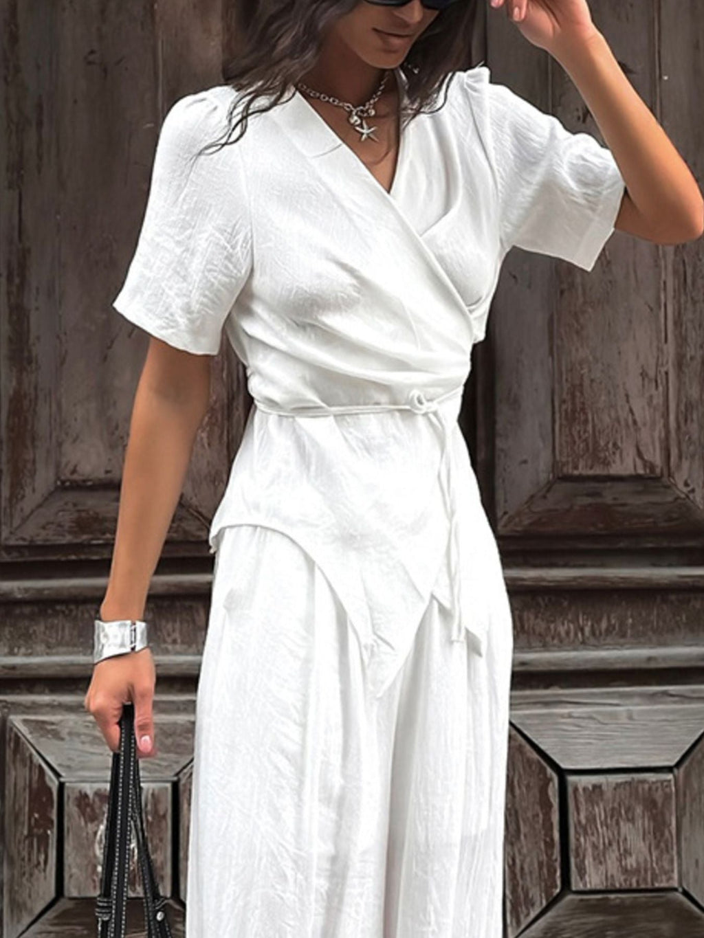 Wrap Top & Wide Leg Pants Set