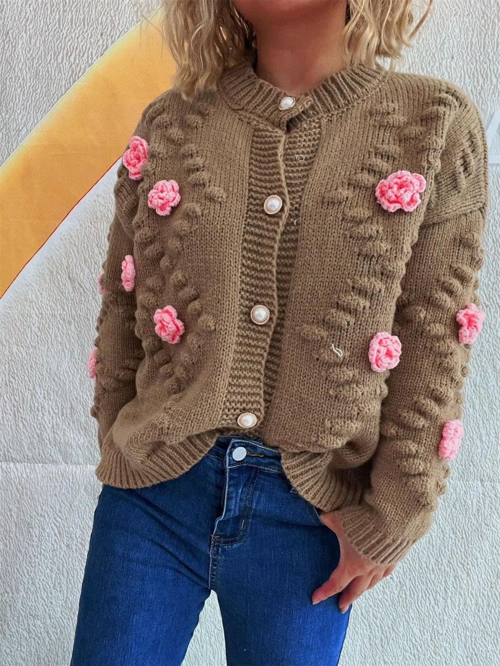 Flower Button Up Long Sleeve Cardigan