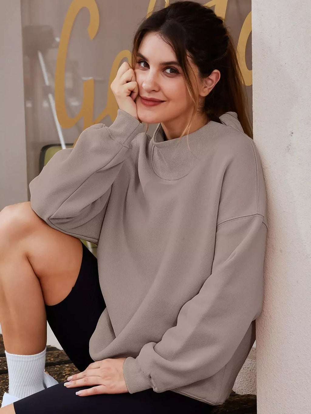 Mock Neck Dropped Shoulder Sweatshirt