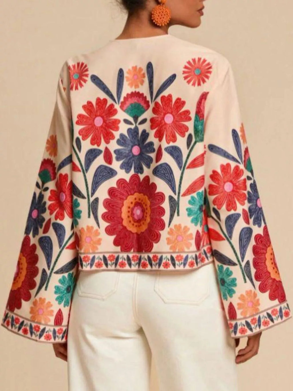 Floral Embroidered Tie-Front Shirt