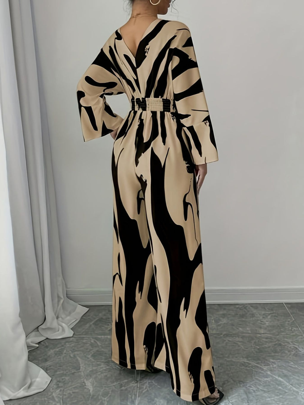 Abstract Print V-Neck Wide Leg Jumpsuit