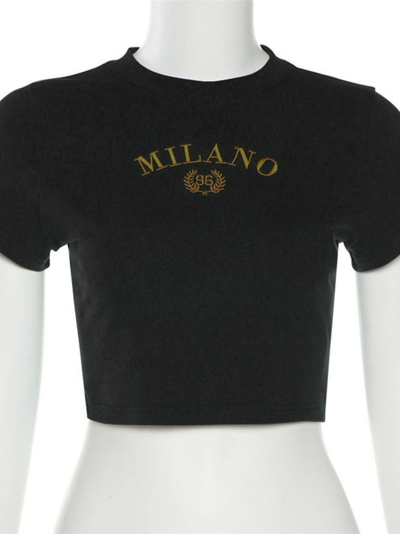 Letter Embroidered Cropped T-Shirt