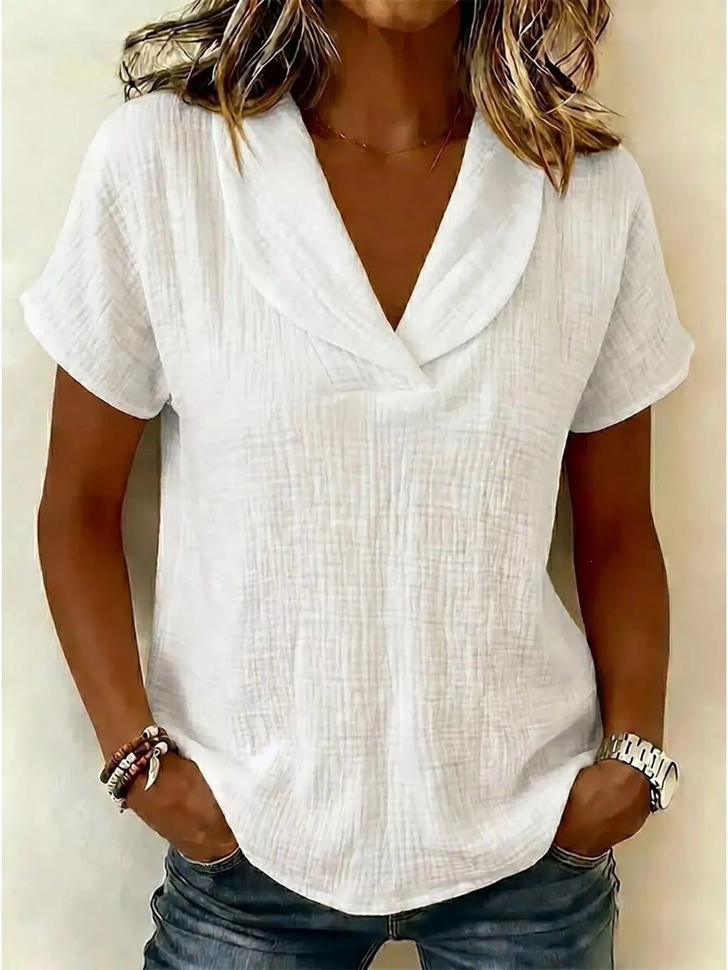Full Size Textured Short Sleeve Blouse Plus Size