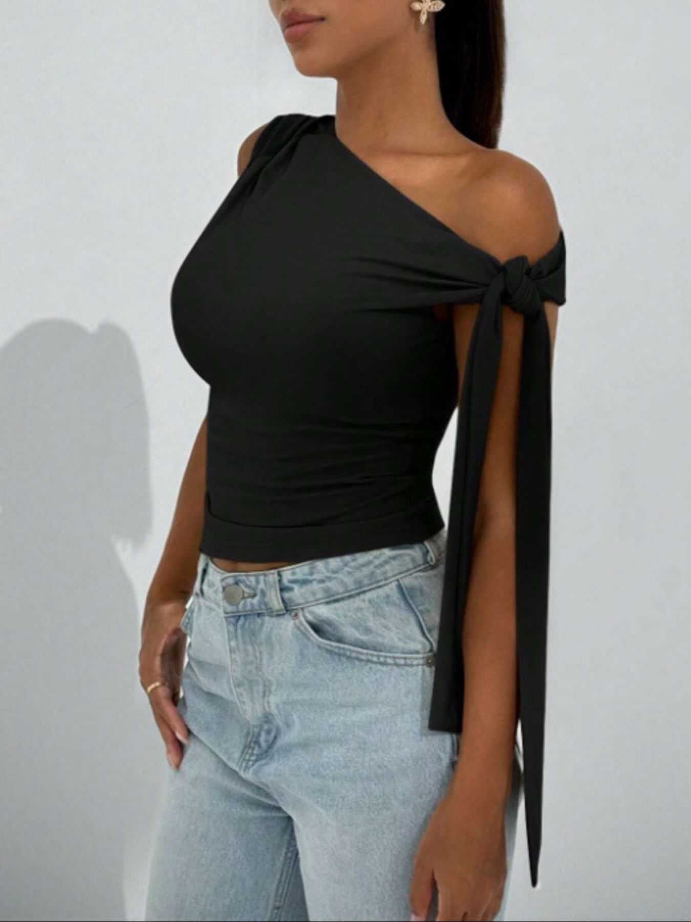 One-Shoulder Tie Detail Top