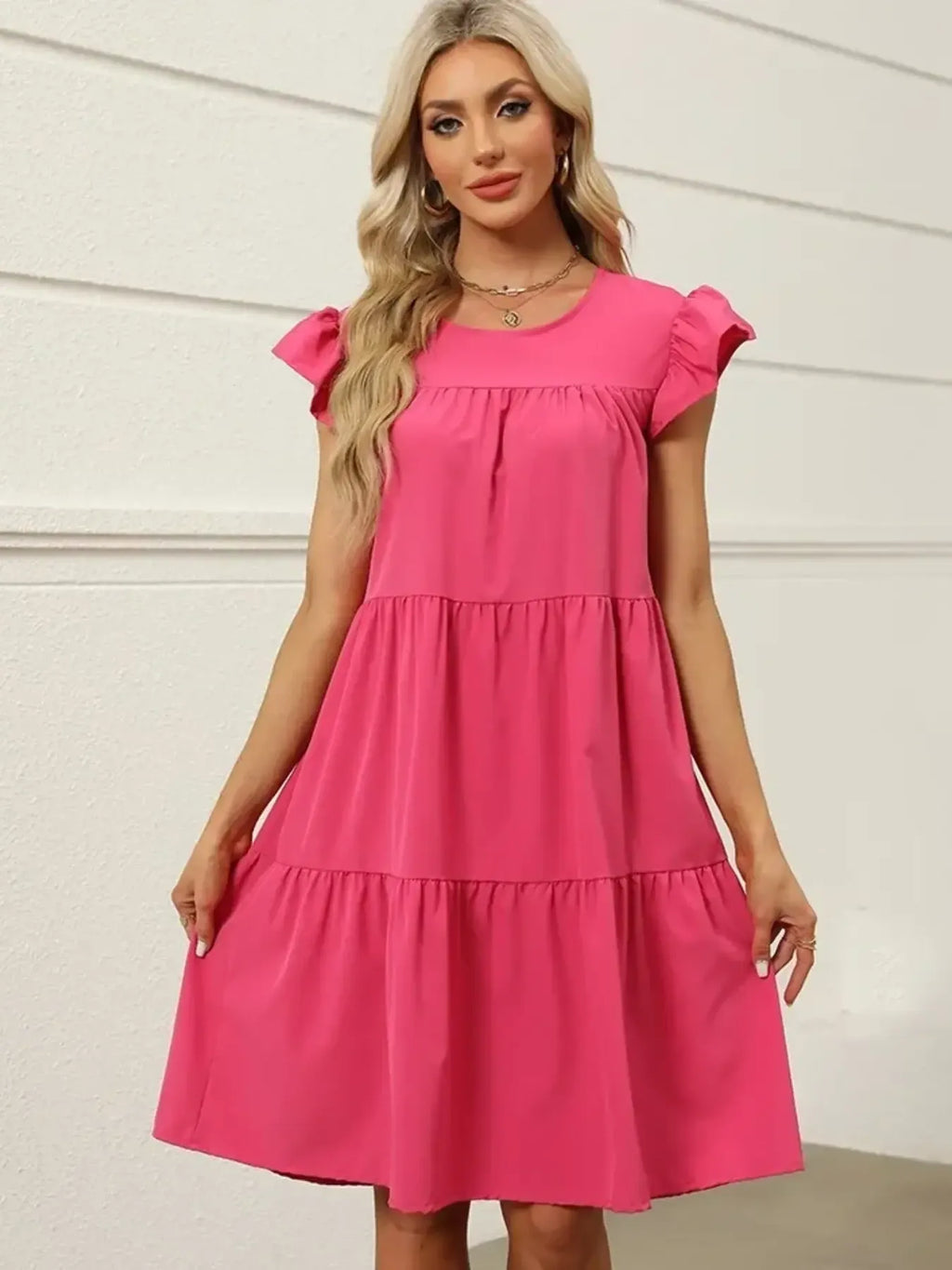 Tiered Ruffle Sleeve Mini Dress