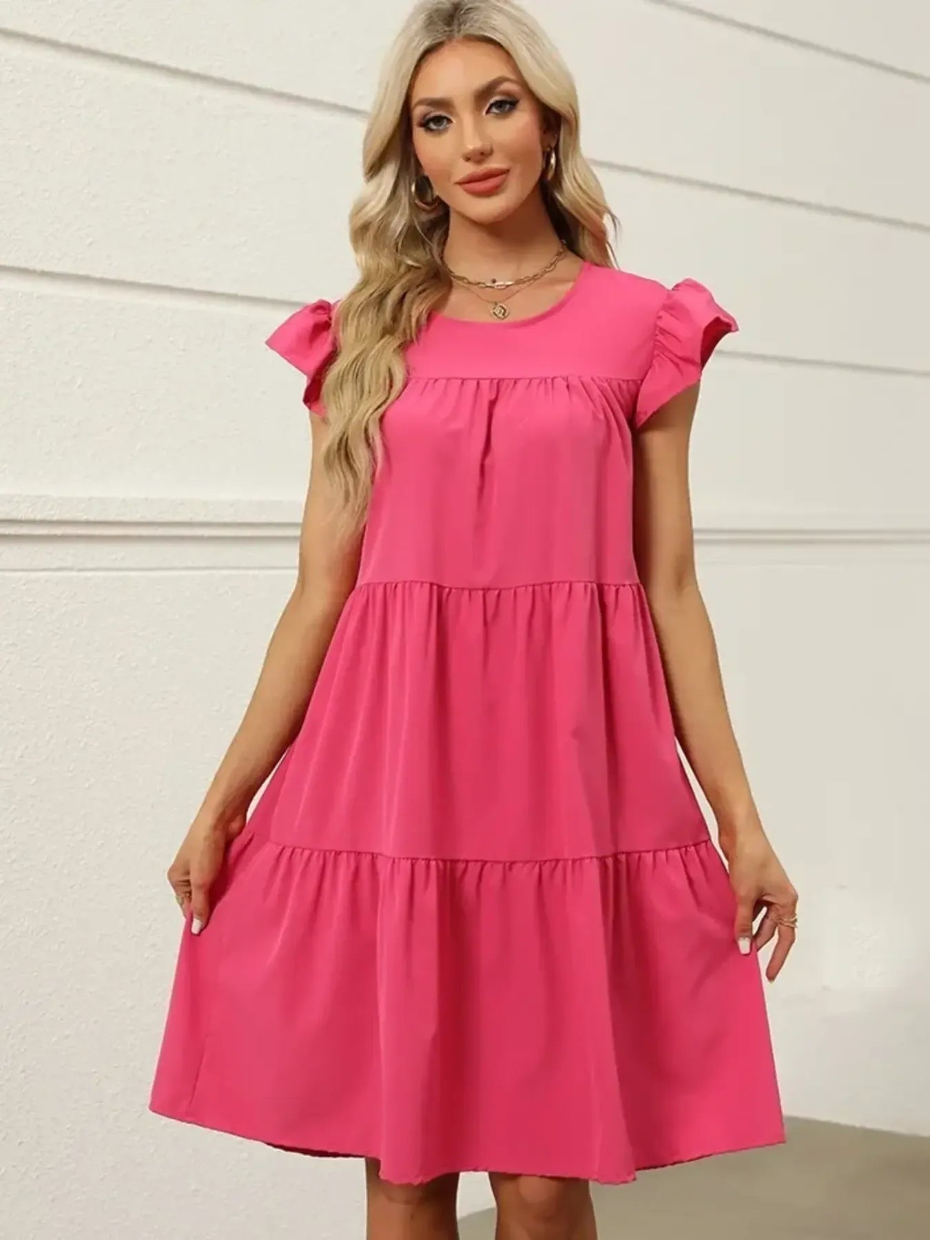 Tiered Ruffle Sleeve Mini Dress