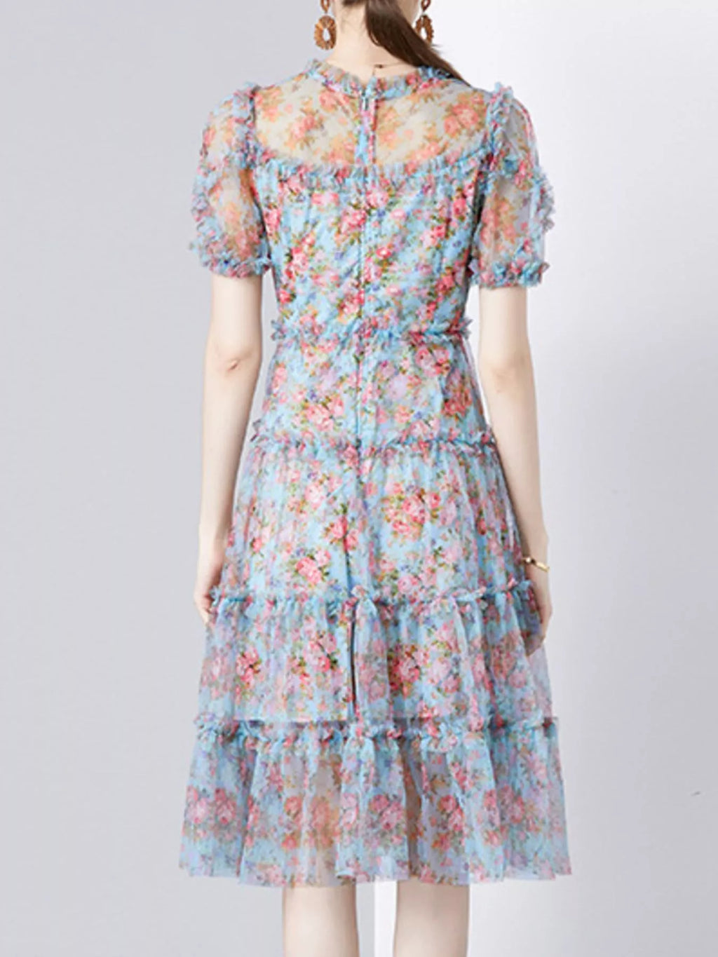 Frill Floral Print Short Sleeve Dress