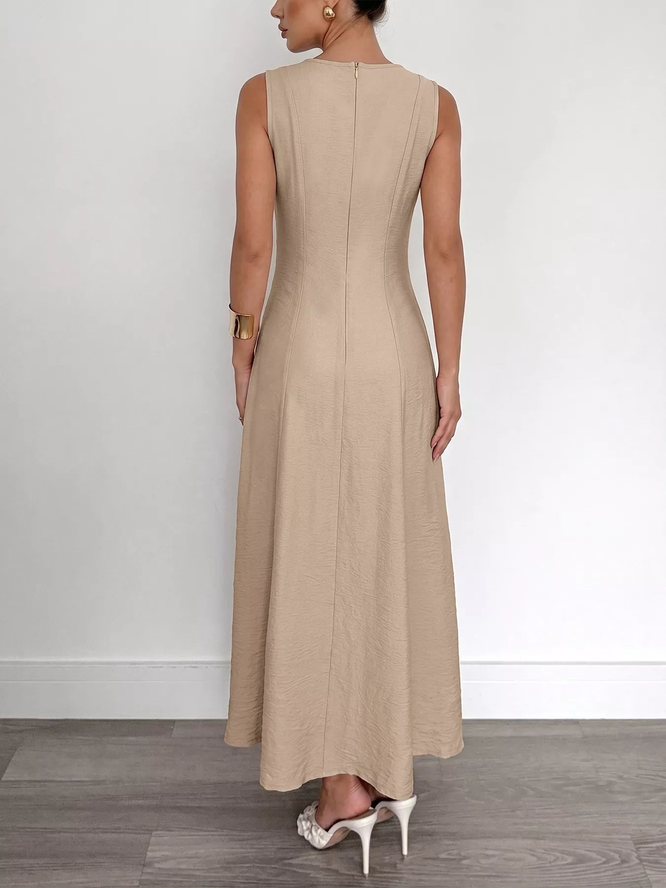 Round Neck Sleeveless Texture Maxi Dress