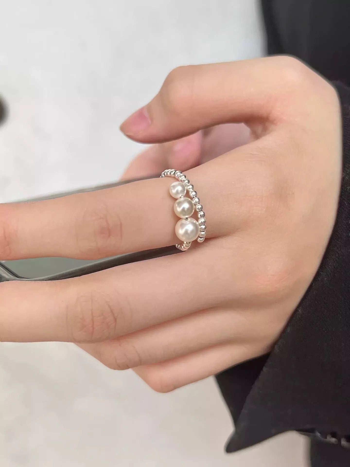 Triple Pearl Beaded Bypass Ring