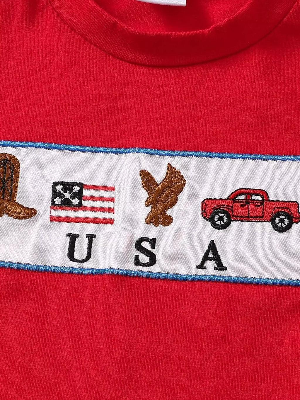Children's Patriotic USA Embroidered Short Sleeve T-Shirt & Shorts Set